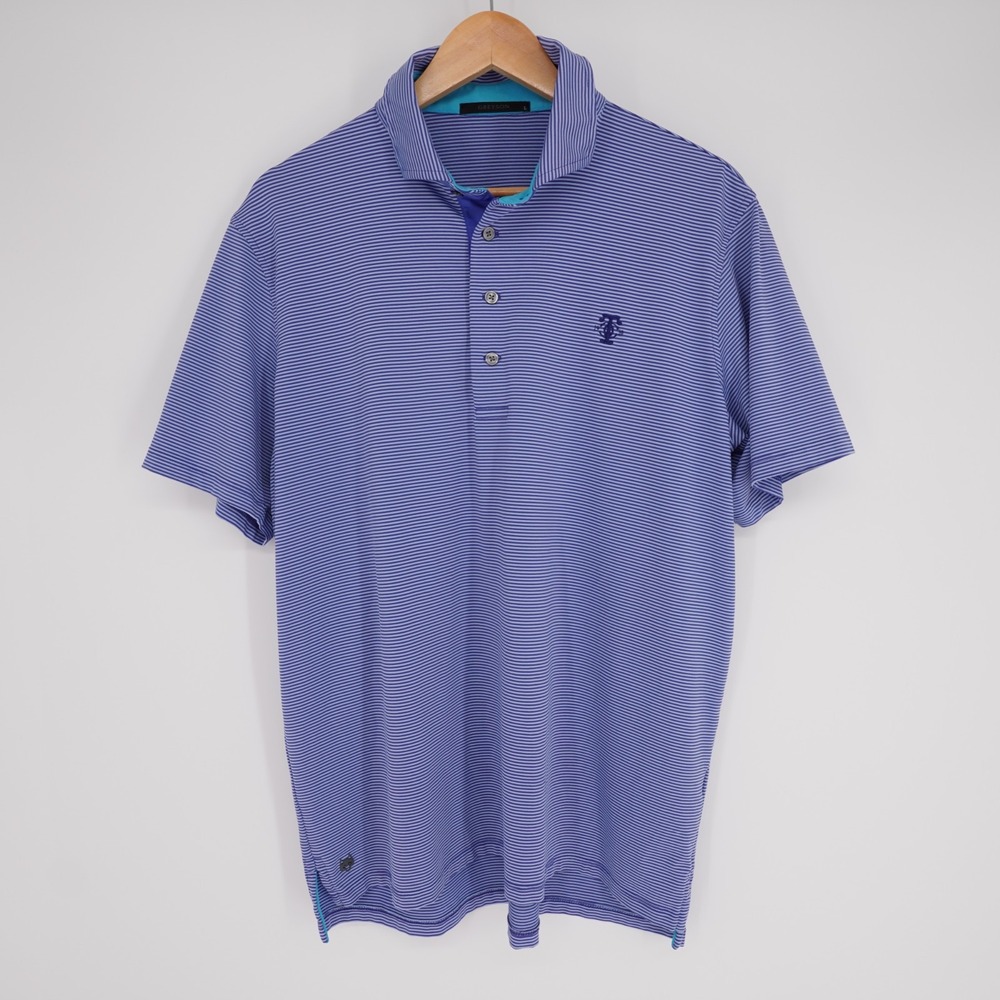 Greyson Polo Shirt Mens L Blue Striped Golf Performance Embroidered Classic Prep